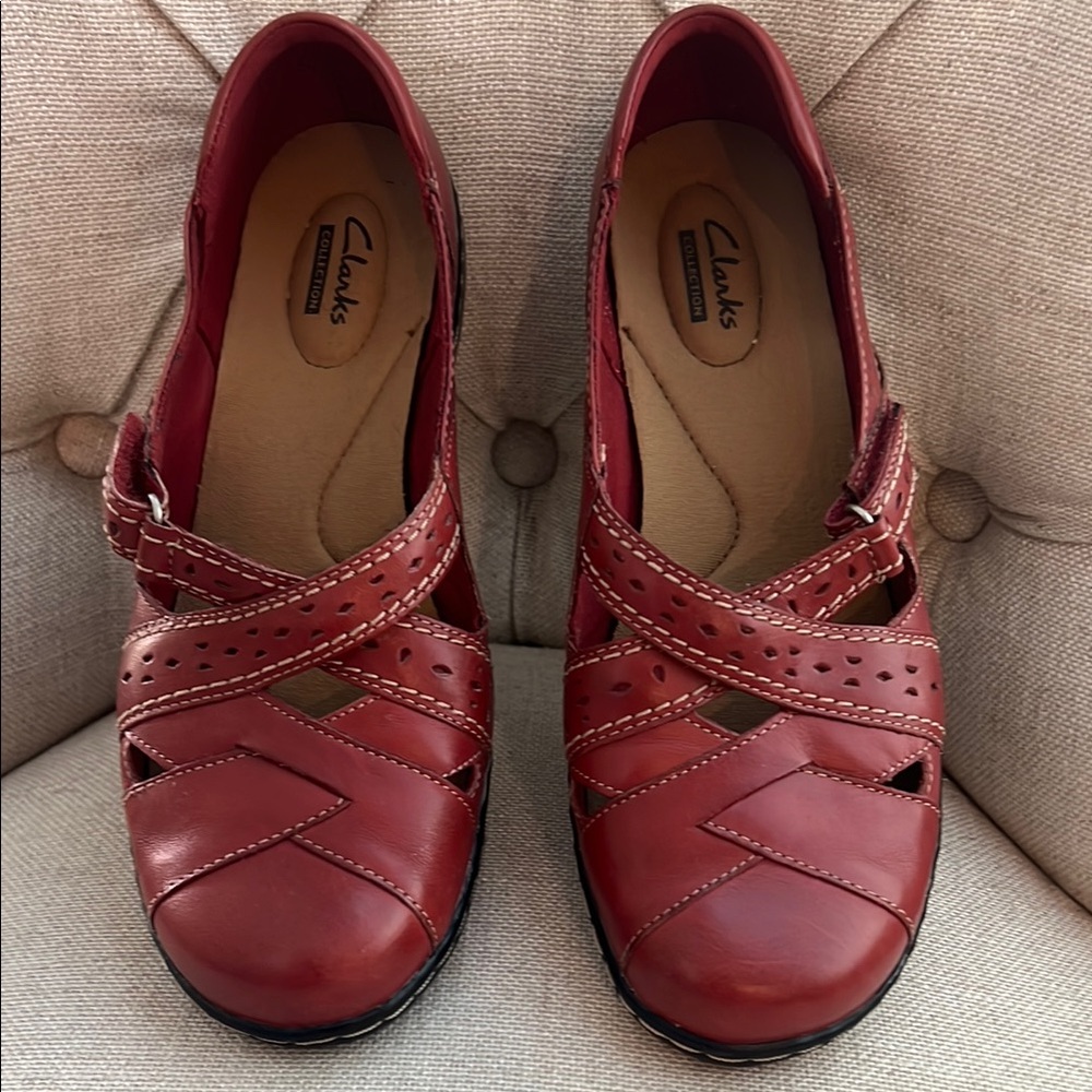 Clarks Women's Red Leather Shoes
